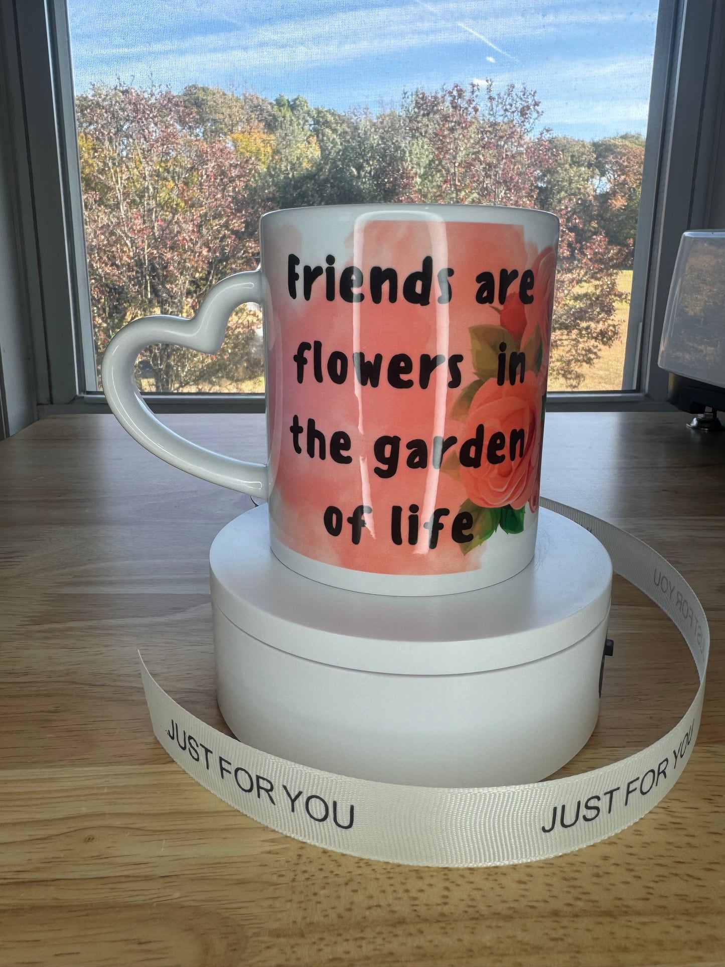 Custom picture, Sublimation mug with lid and spoon, heart handle