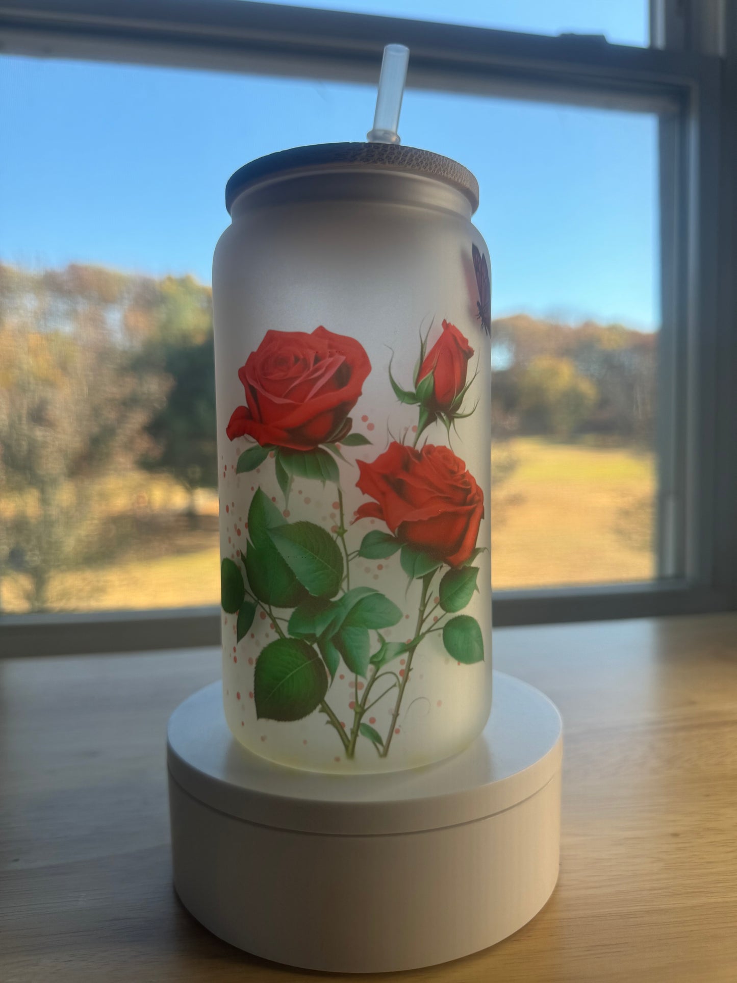 Custom name Gift box, sublimation frosted glass cup 16oz, red roses. Just for you