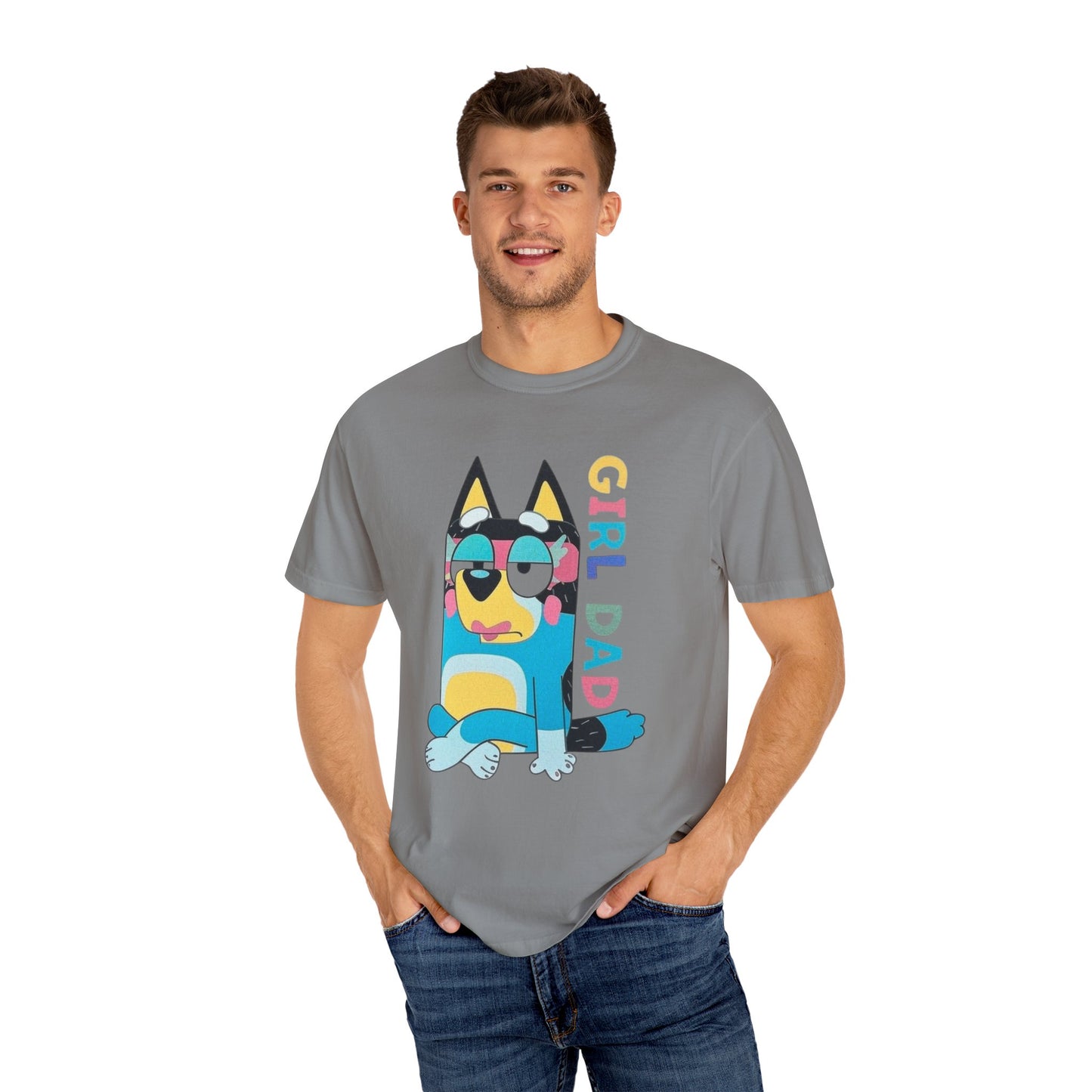 Colorful Girl Dad T-Shirt, Fun Dad Shirt, Unisex Tee for Dads, Cartoon Graphic Tee, Gift for Father's Day, Casual Wear