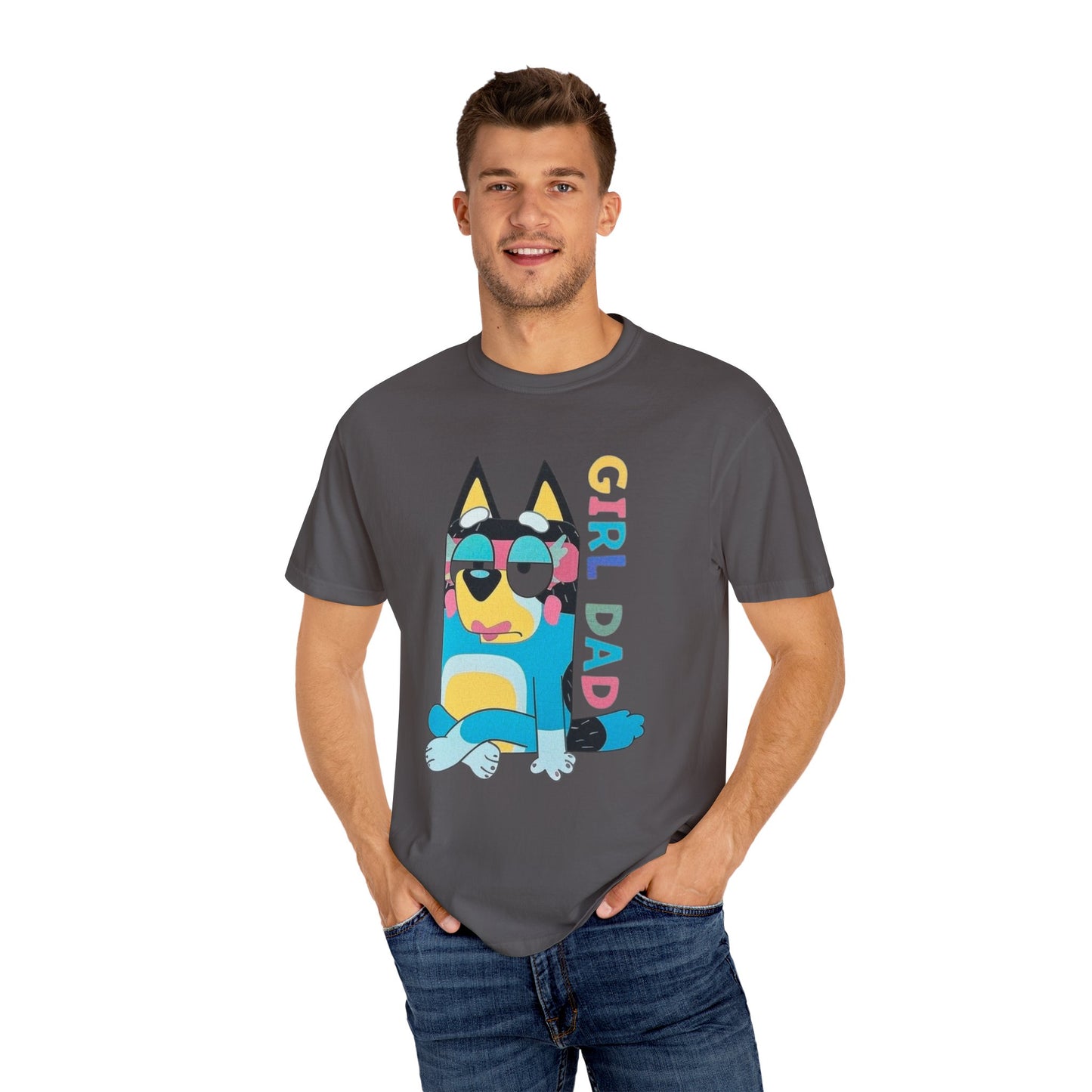 Colorful Girl Dad T-Shirt, Fun Dad Shirt, Unisex Tee for Dads, Cartoon Graphic Tee, Gift for Father's Day, Casual Wear