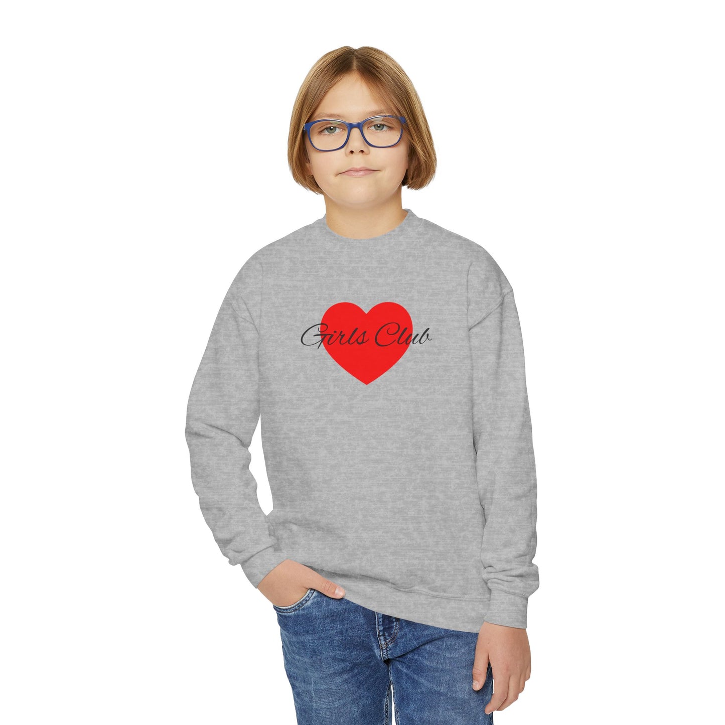 Kids Heart Design Sweatshirt- Cozy Crewneck for Everyday Wear, Girls Club
