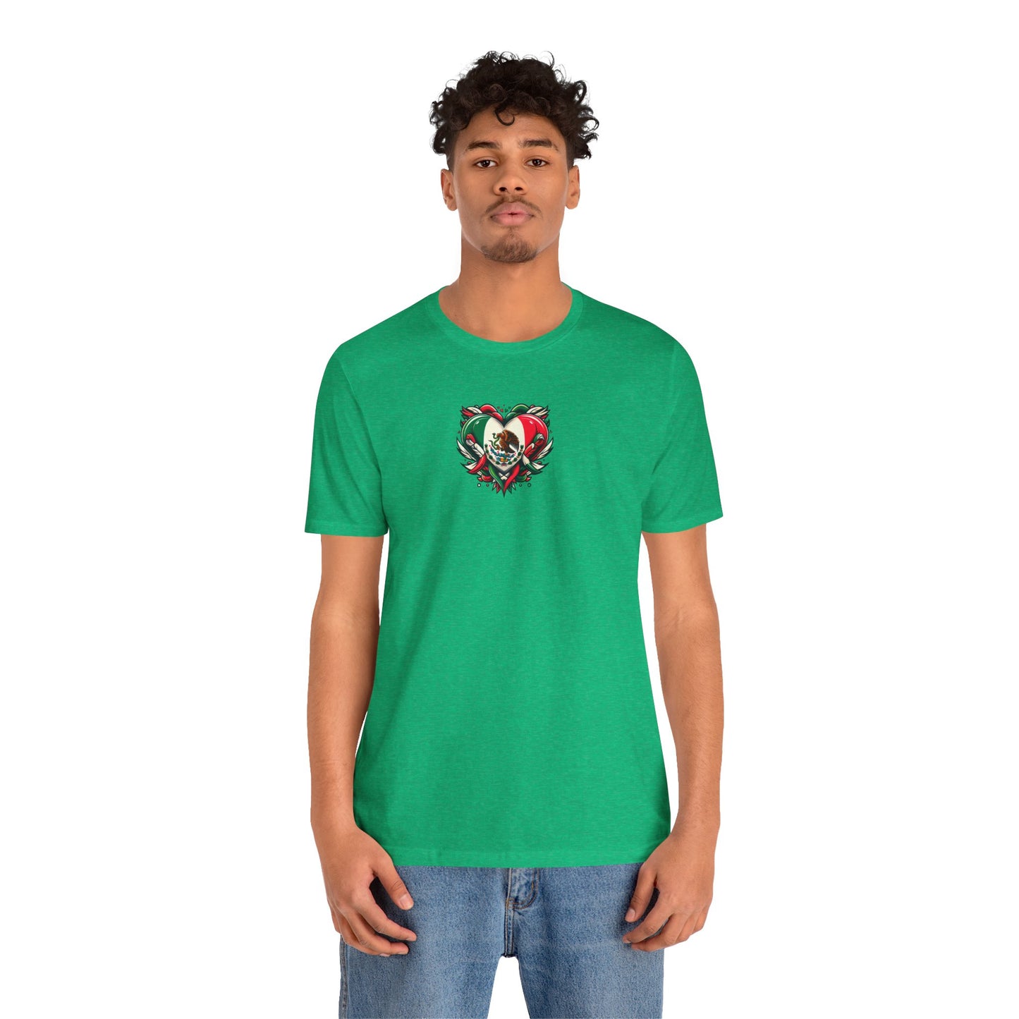 MEXICO heart flag, Love Heart Graphic Unisex Jersey Tee - Perfect for Holidays & Celebrations
