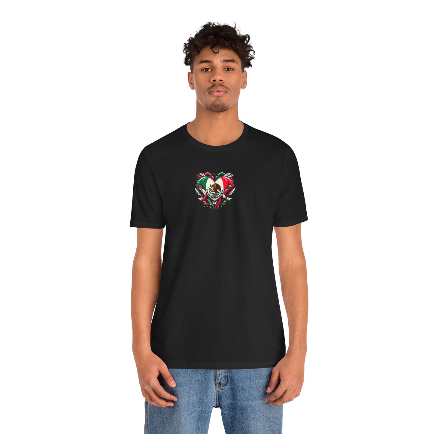 MEXICO heart flag, Love Heart Graphic Unisex Jersey Tee - Perfect for Holidays & Celebrations