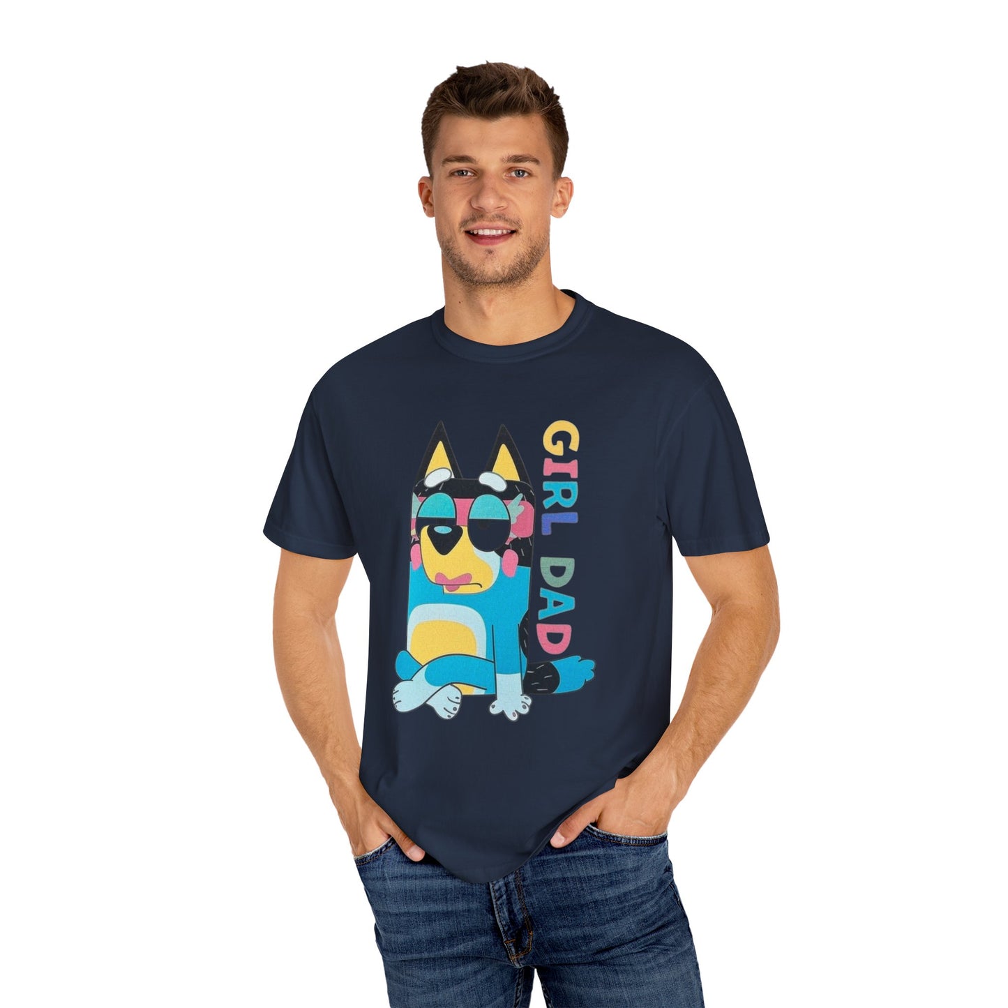 Colorful Girl Dad T-Shirt, Fun Dad Shirt, Unisex Tee for Dads, Cartoon Graphic Tee, Gift for Father's Day, Casual Wear