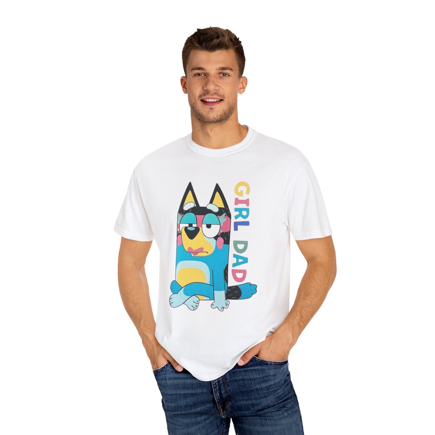 Colorful Girl Dad T-Shirt, Fun Dad Shirt, Unisex Tee for Dads, Cartoon Graphic Tee, Gift for Father's Day, Casual Wear