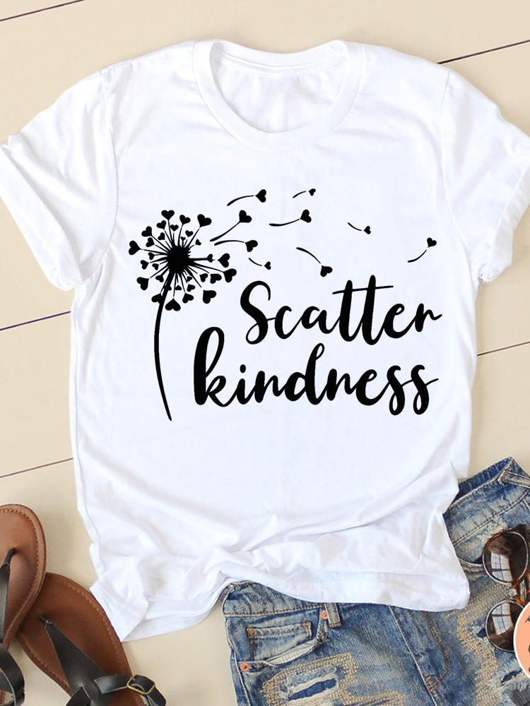 Women's Round Neck Printed Top T-shirt With Short Sleeves