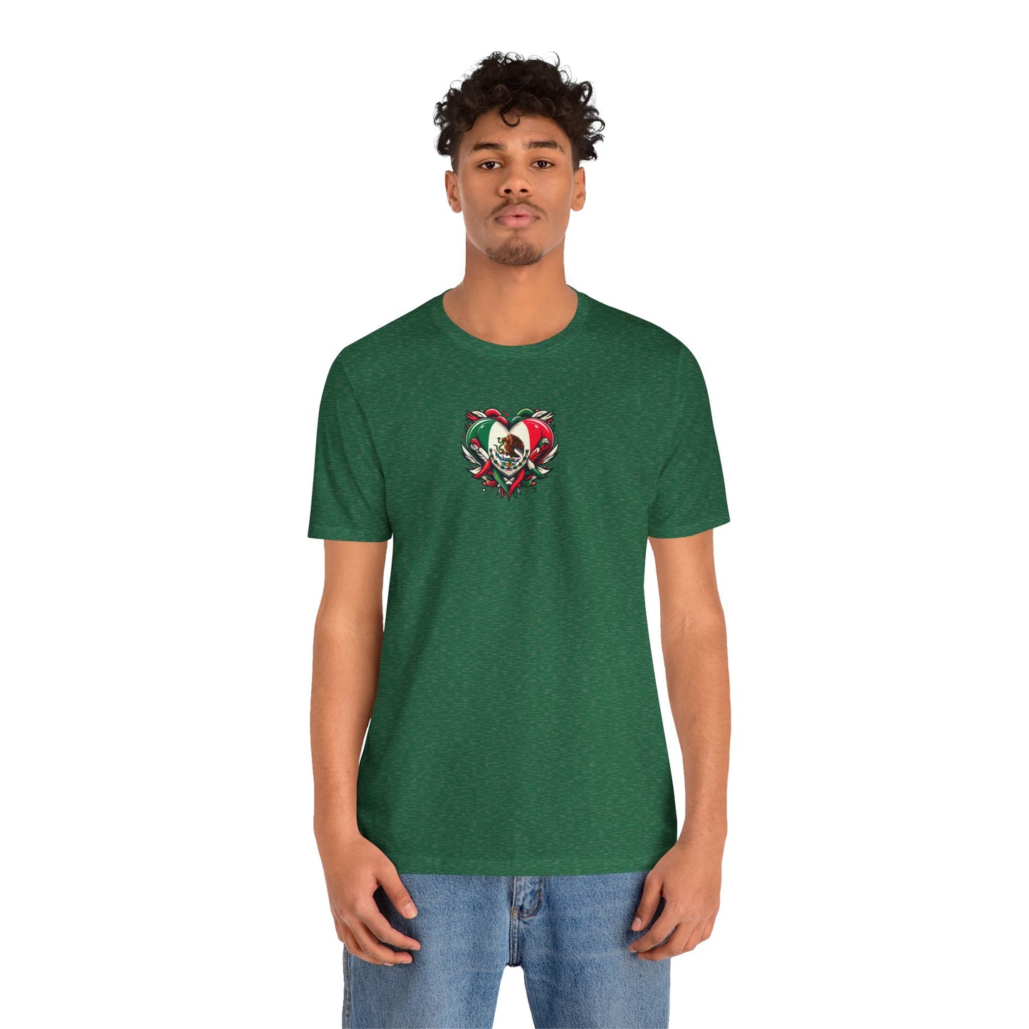 MEXICO heart flag, Love Heart Graphic Unisex Jersey Tee - Perfect for Holidays & Celebrations