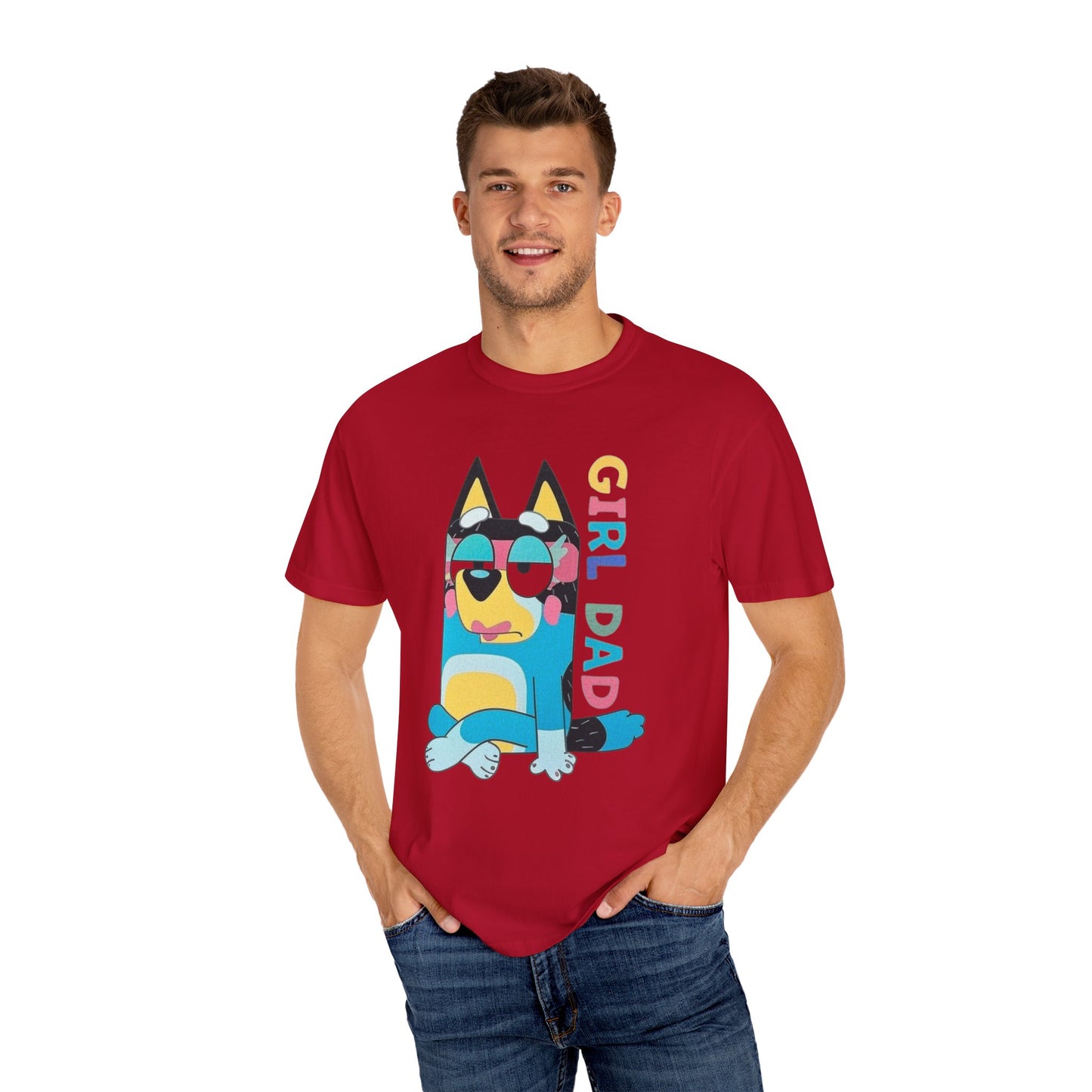 Colorful Girl Dad T-Shirt, Fun Dad Shirt, Unisex Tee for Dads, Cartoon Graphic Tee, Gift for Father's Day, Casual Wear