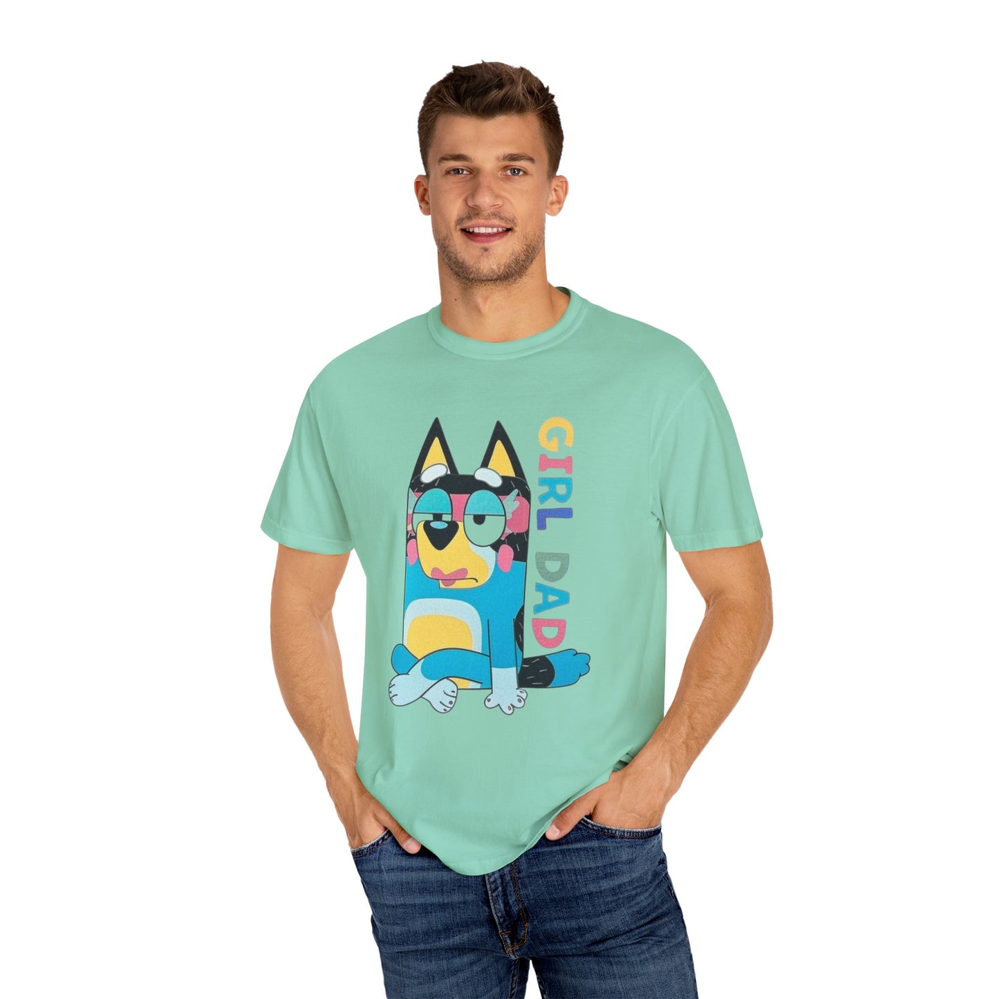 Colorful Girl Dad T-Shirt, Fun Dad Shirt, Unisex Tee for Dads, Cartoon Graphic Tee, Gift for Father's Day, Casual Wear