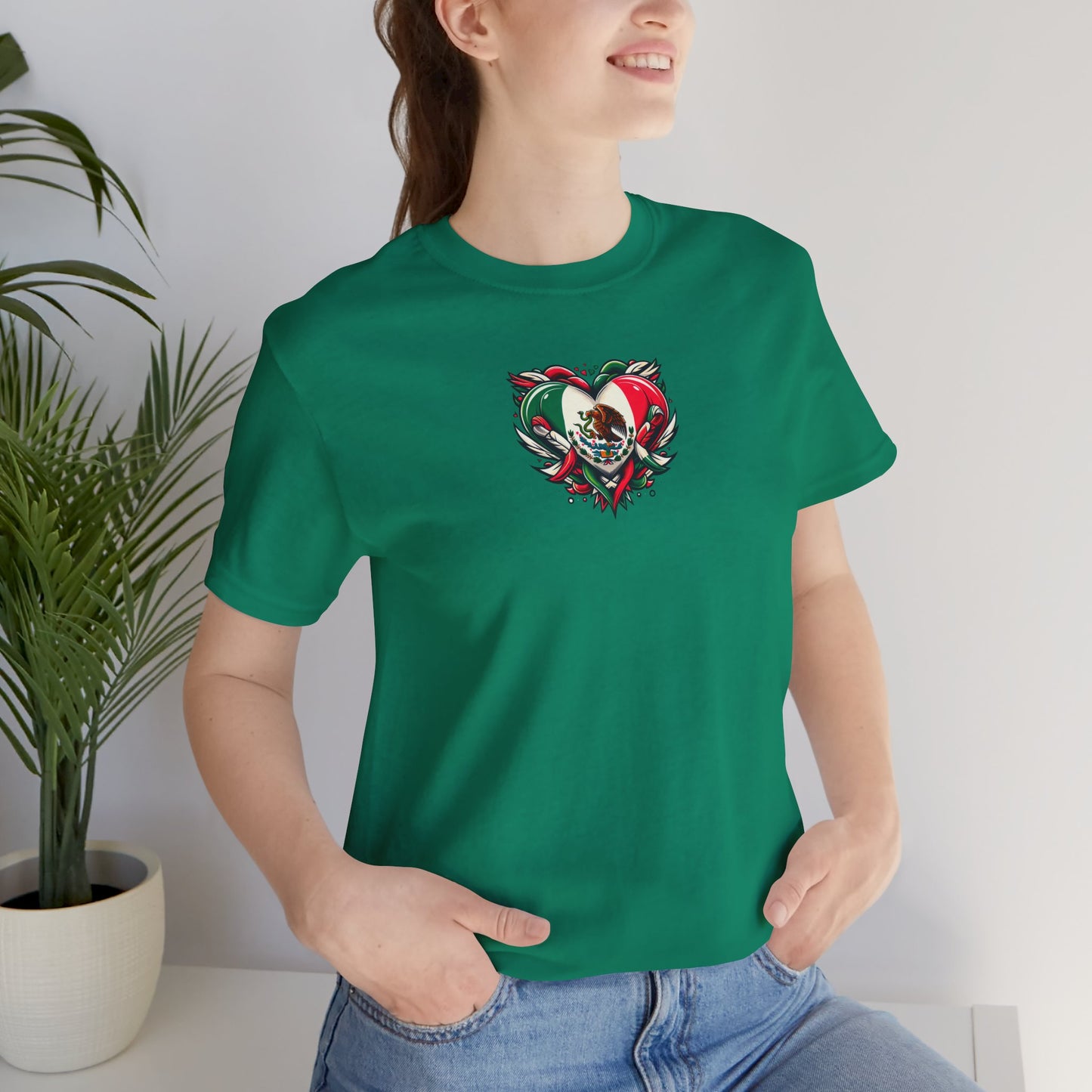 MEXICO heart flag, Love Heart Graphic Unisex Jersey Tee - Perfect for Holidays & Celebrations