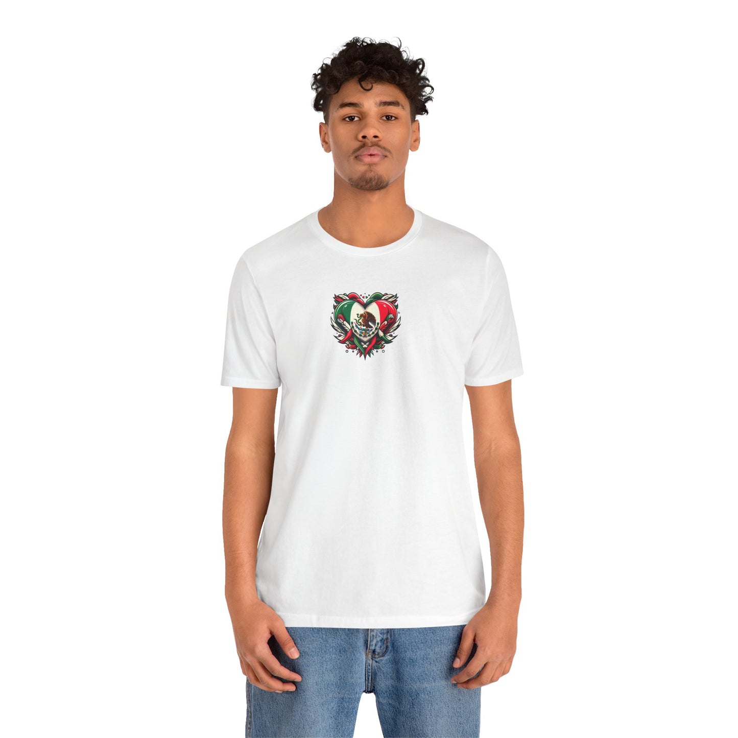 MEXICO heart flag, Love Heart Graphic Unisex Jersey Tee - Perfect for Holidays & Celebrations