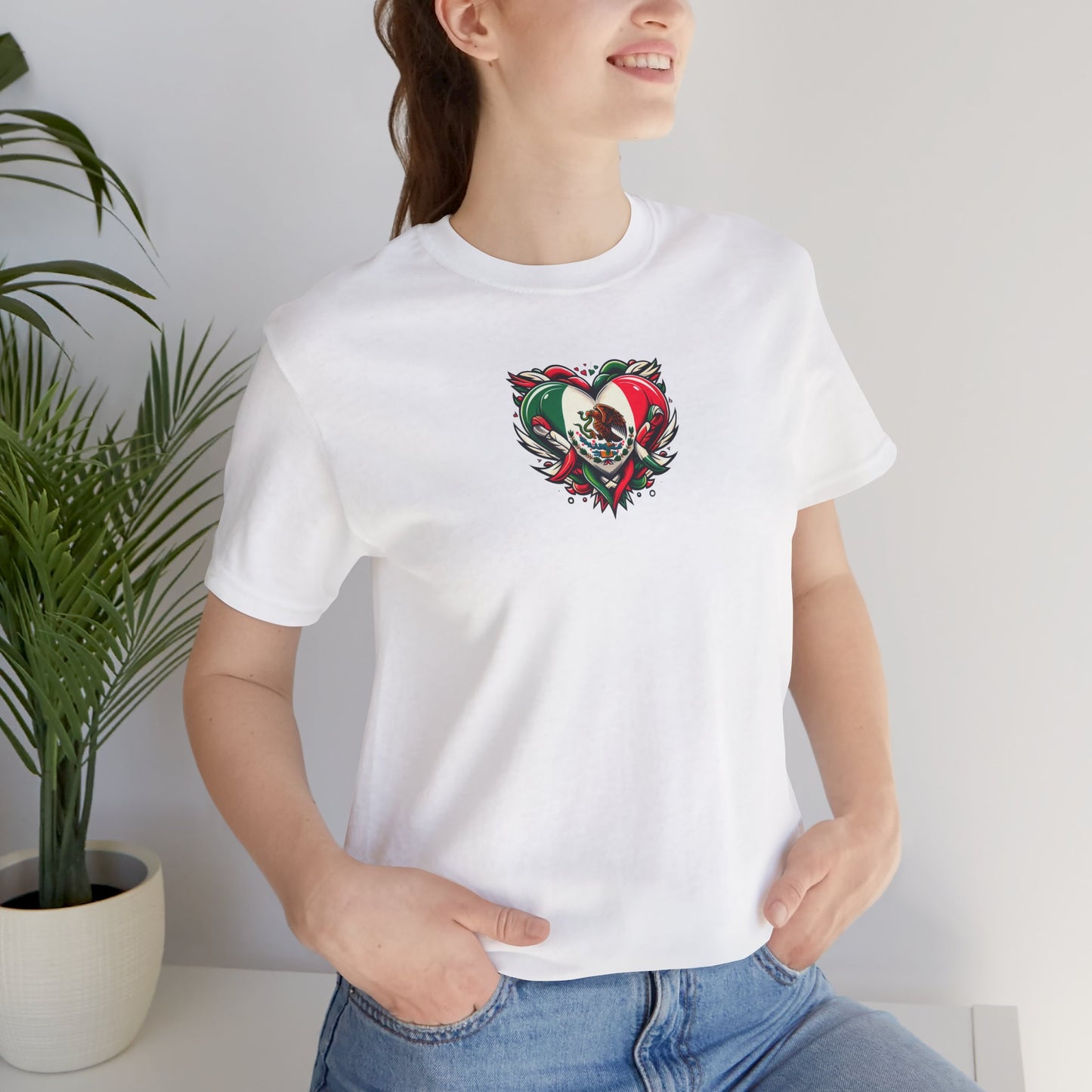 MEXICO heart flag, Love Heart Graphic Unisex Jersey Tee - Perfect for Holidays & Celebrations