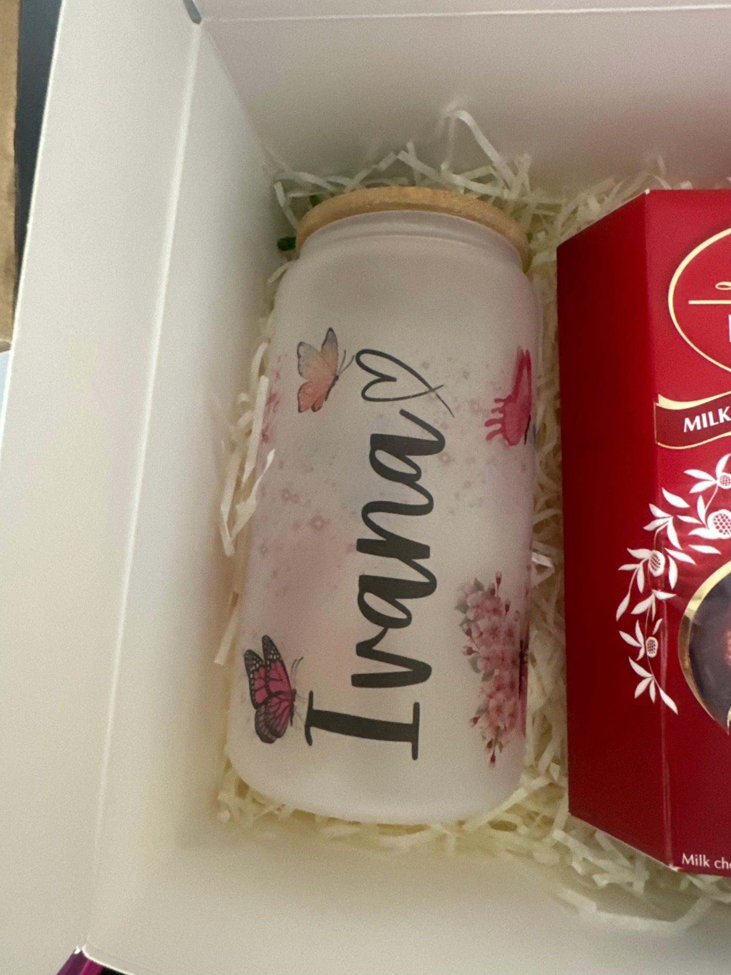 Custom name Gift box, sublimation frosted glass cup 16oz, Iced coffee is my love language. Just for you