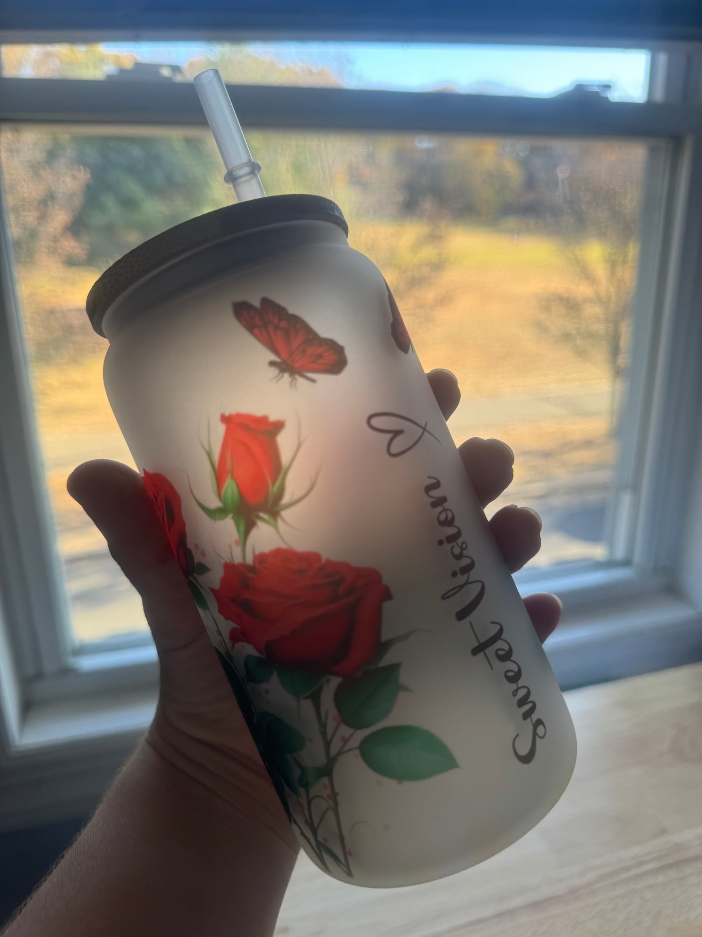 Custom name Gift box, sublimation frosted glass cup 16oz, red roses. Just for you