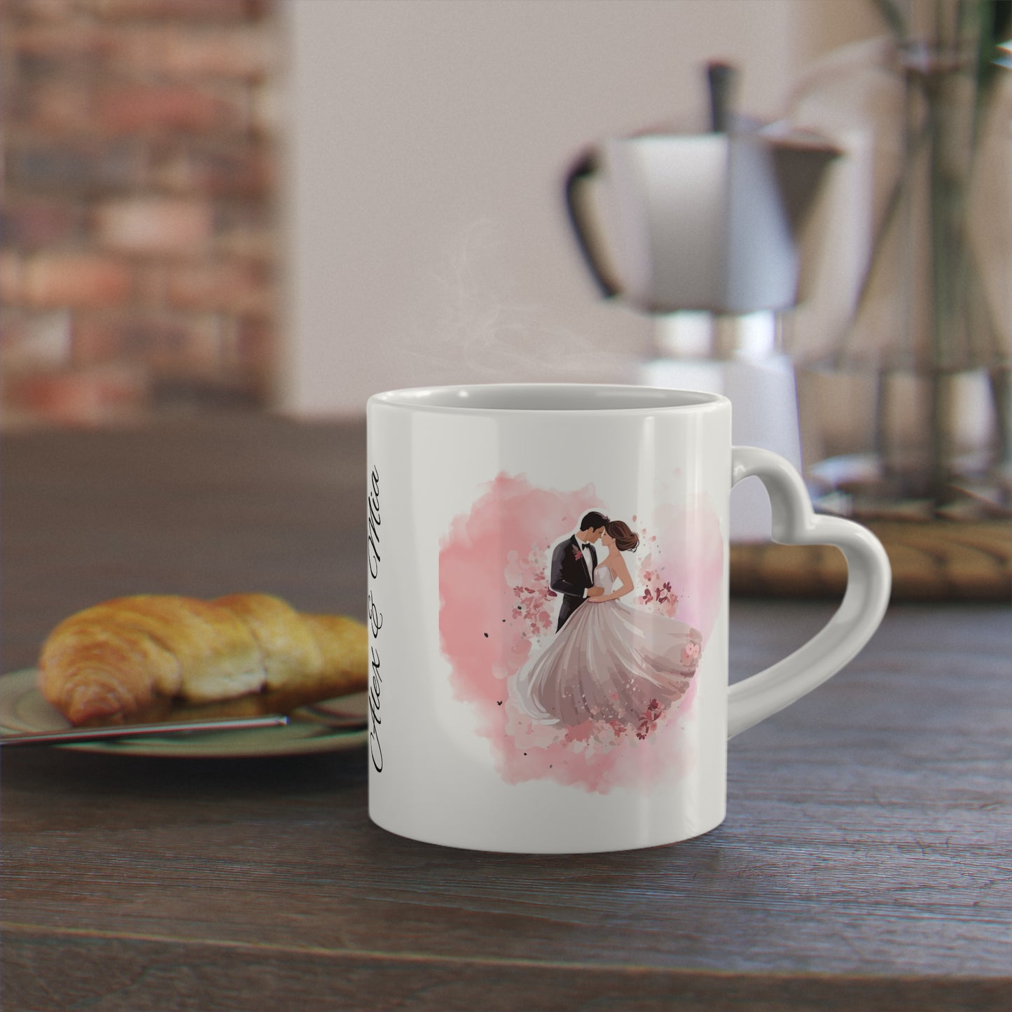 Couples Wedding mug, Sublimation mug with lid and spoon, heart handle