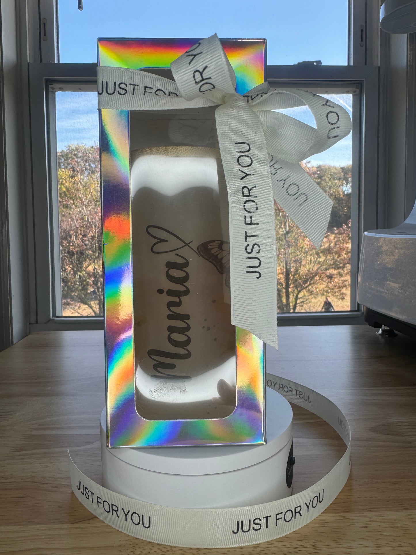 Custom personalized frosted glass cup with lid and straw 16oz