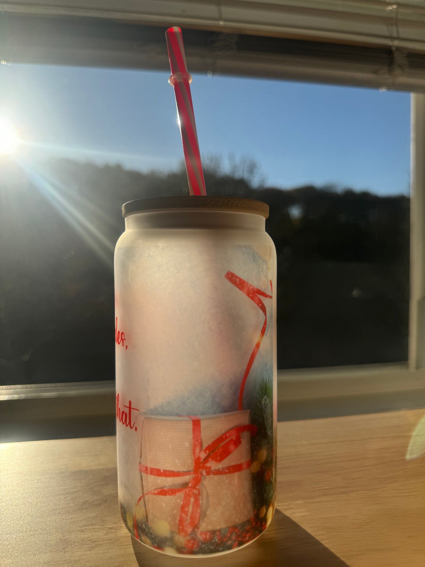 Frosted glass cup 16oz, Iced Coffee Cup,Glass Cup with Lid and, Christmas is full of miracle