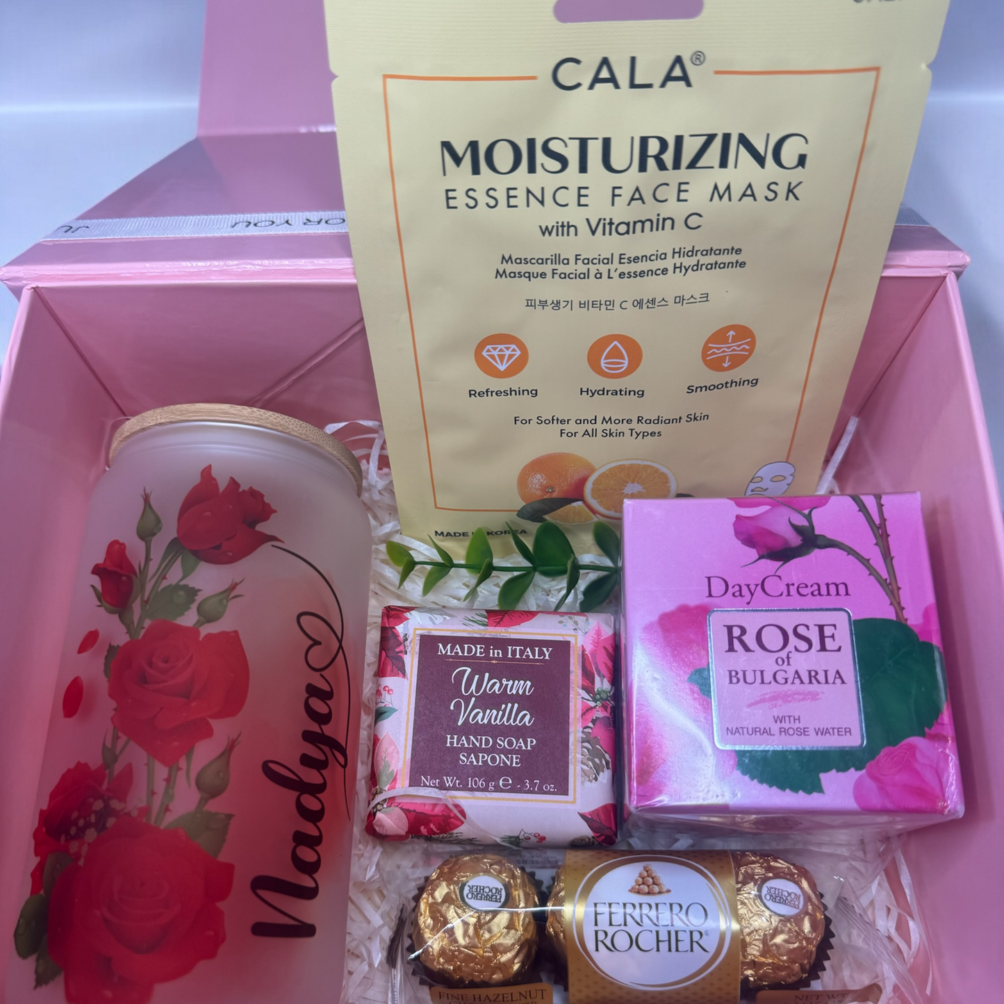 Custom name Gift box, sublimation frosted glass cup 16oz, red roses. Just for you