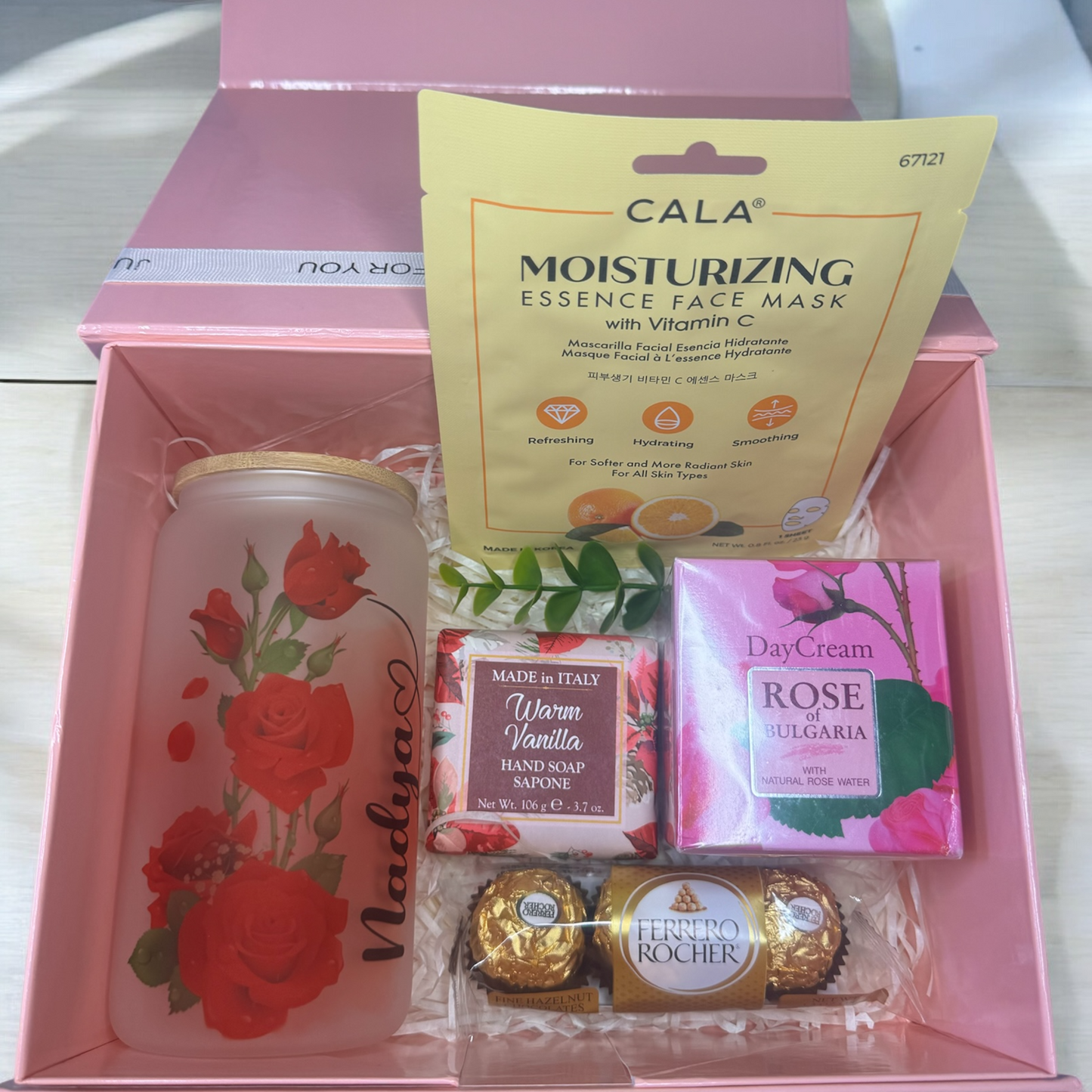 Custom name Gift box, sublimation frosted glass cup 16oz, red roses. Just for you