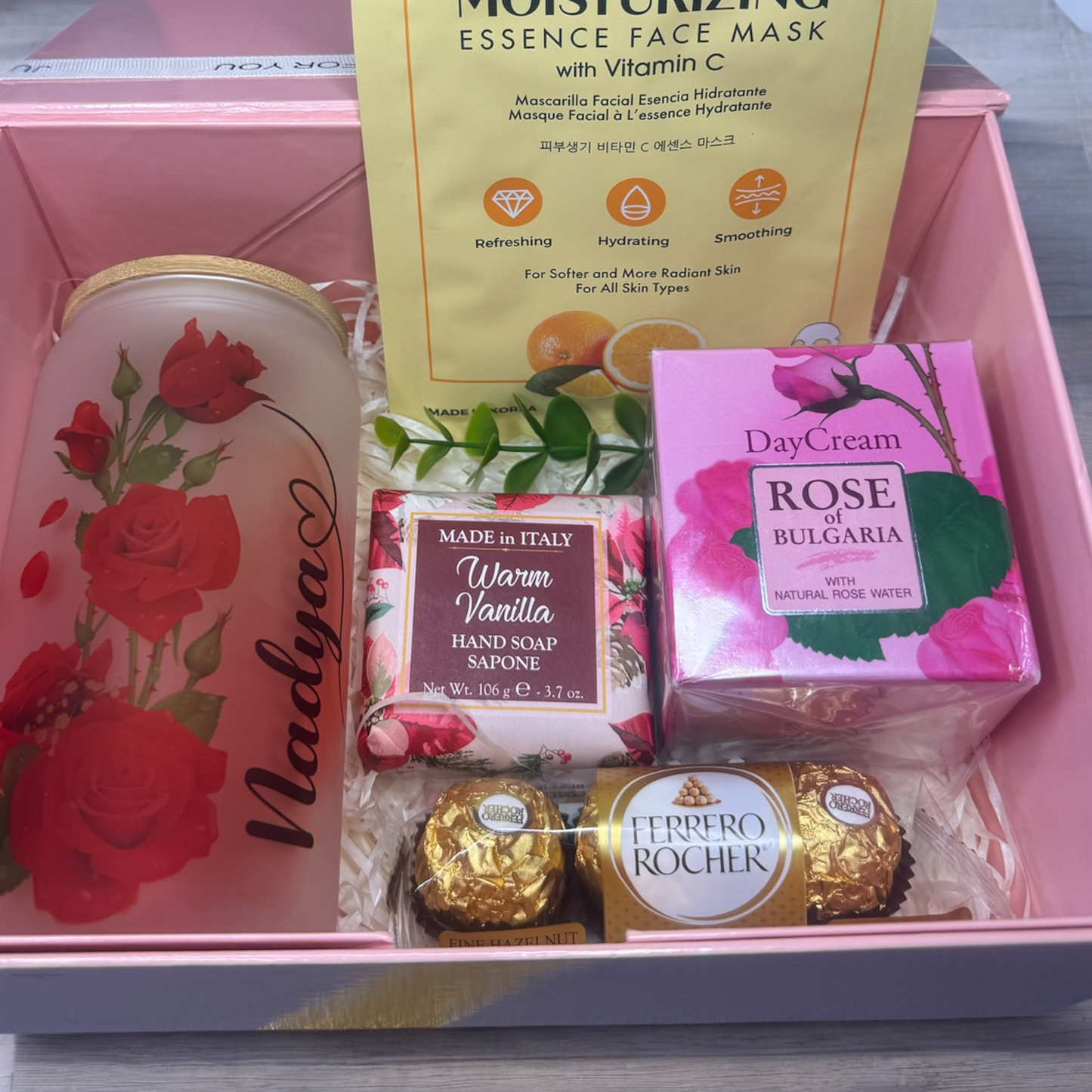 Custom name Gift box, sublimation frosted glass cup 16oz, red roses. Just for you