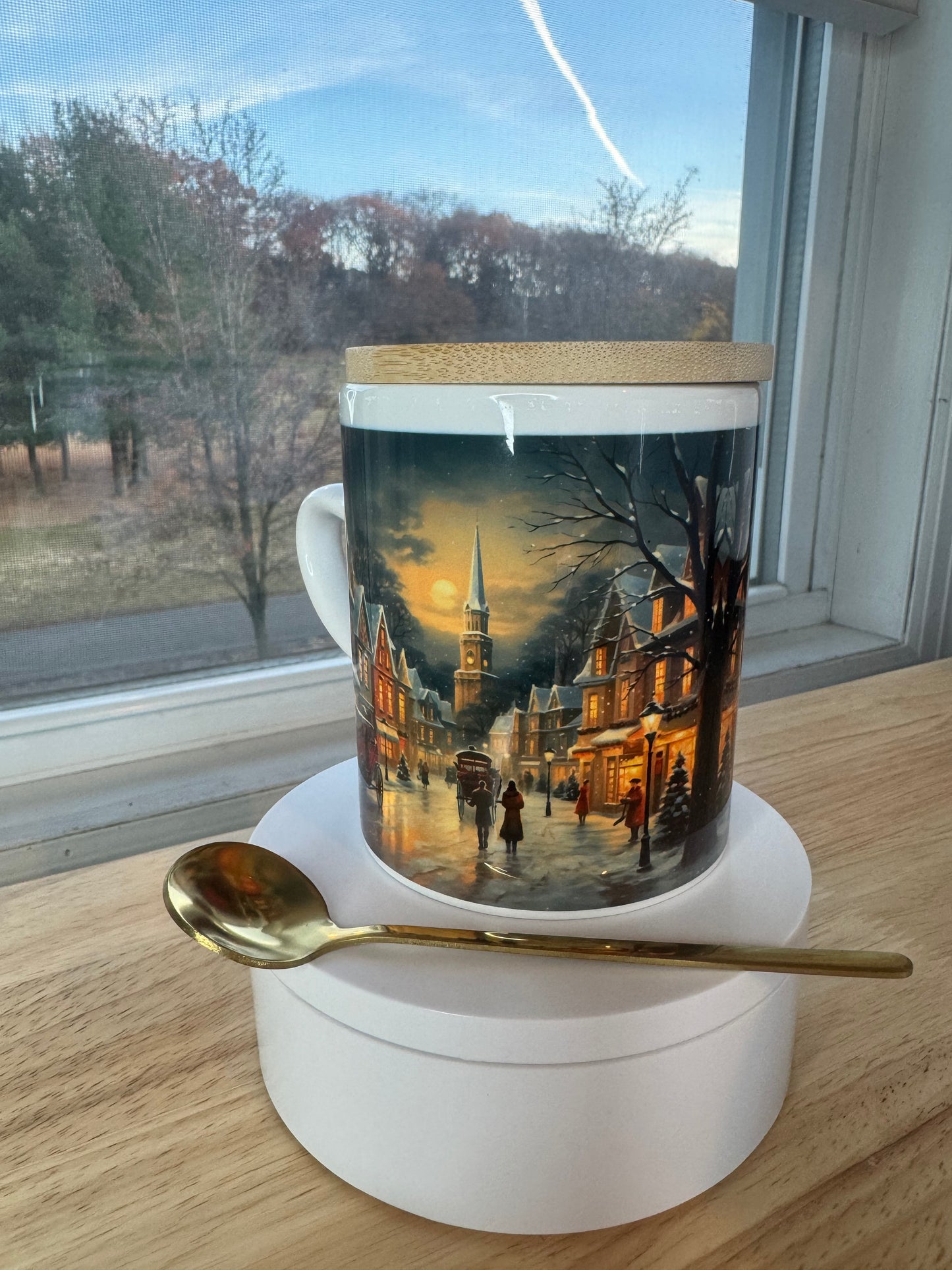 Christmas mug with lid and spoon, heart handle Sublimation mug