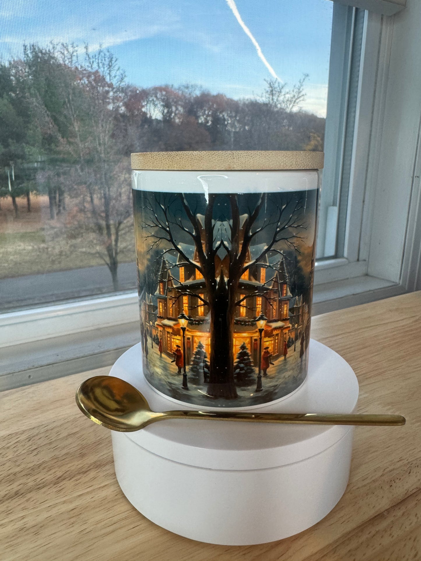 Christmas mug with lid and spoon, heart handle Sublimation mug