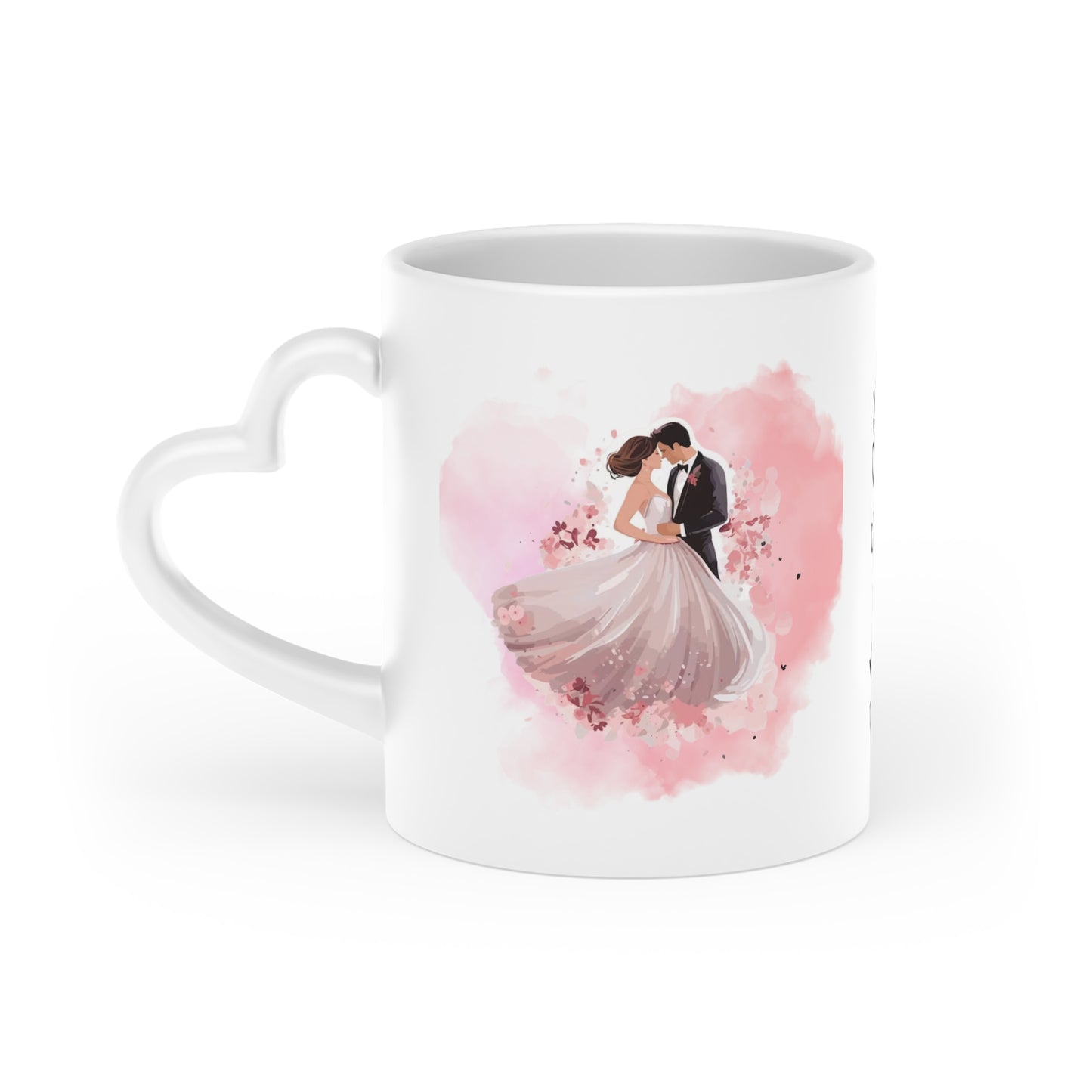 Couples Wedding mug, Sublimation mug with lid and spoon, heart handle