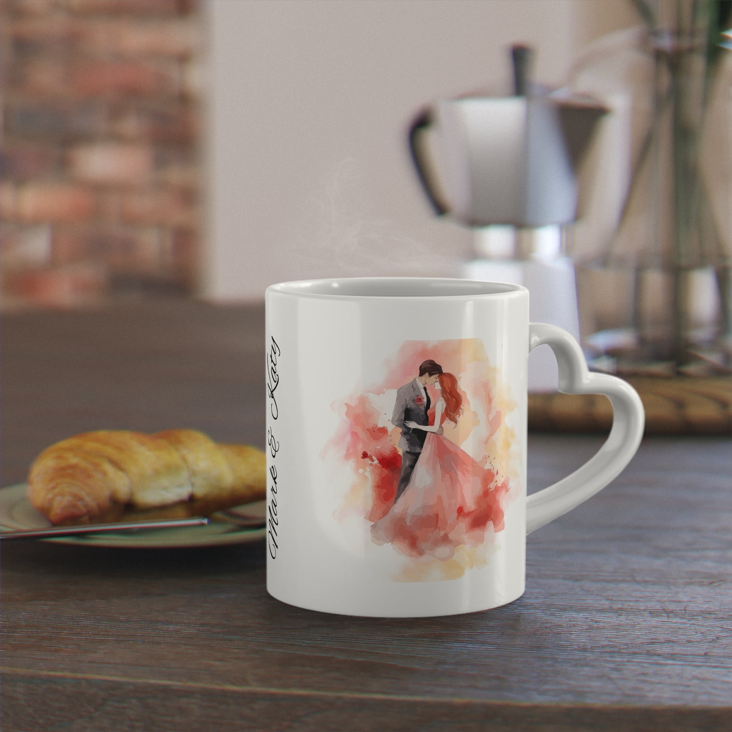 Couples Wedding mug, Sublimation mug with lid and spoon, heart handle