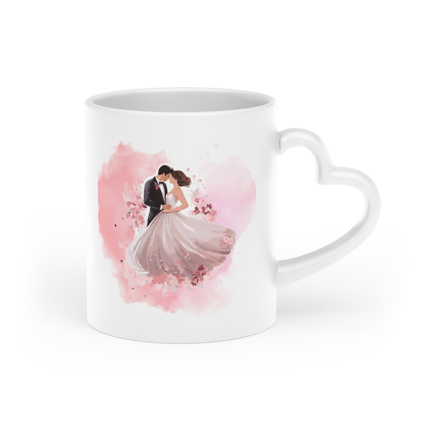 Couples Wedding mug, Sublimation mug with lid and spoon, heart handle