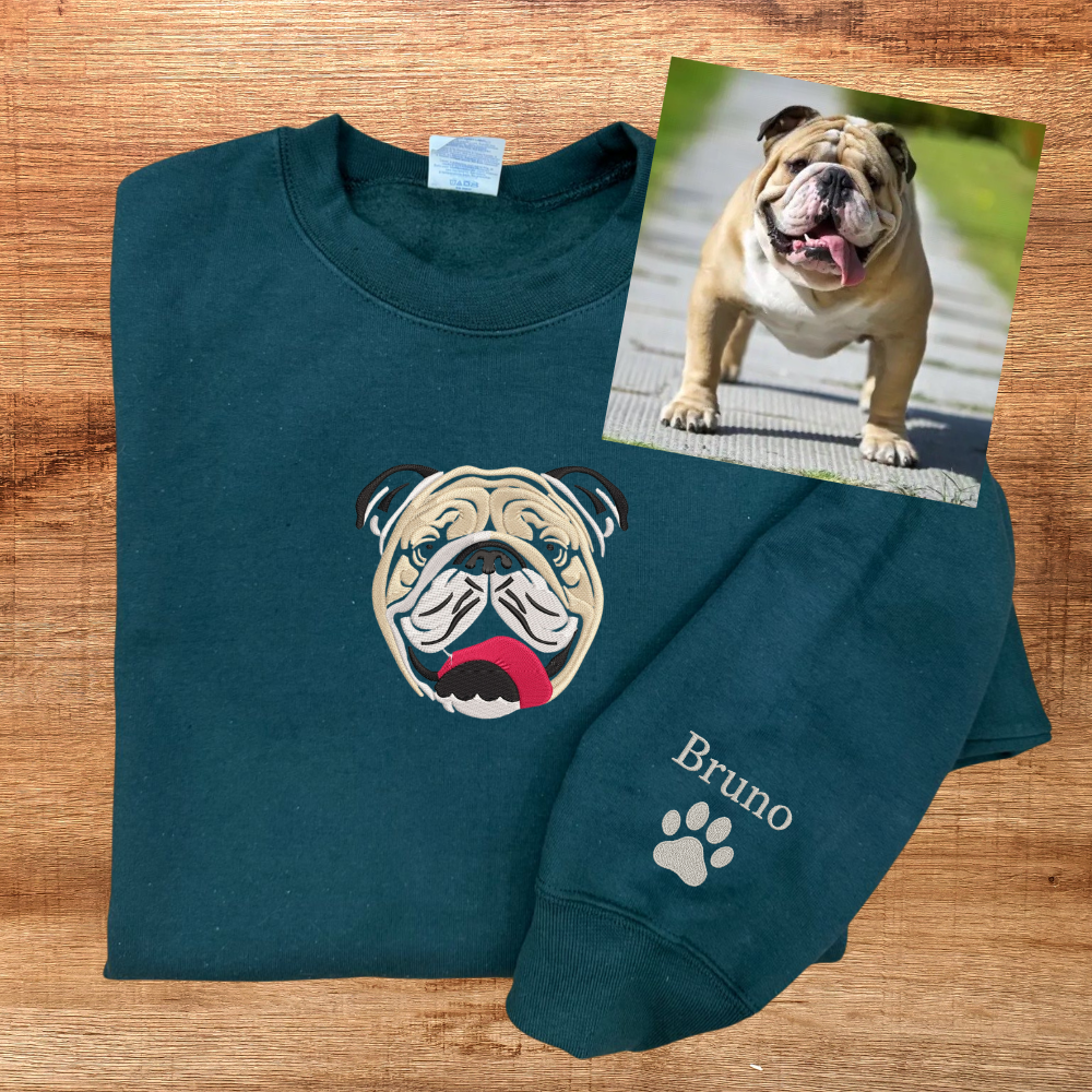 Custom Embroidered Pet (Dog) Portrait Hoodie – Minimal Line Art with Pet Name & Paw Print