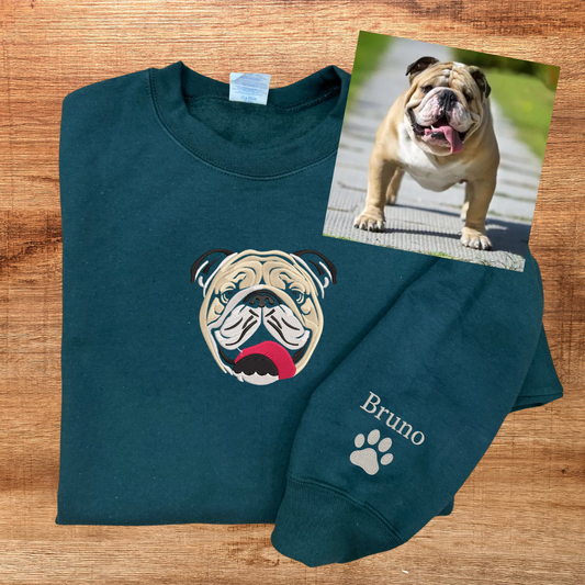 Custom Embroidered Pet (Dog) Portrait Hoodie – Minimal Line Art with Pet Name & Paw Print