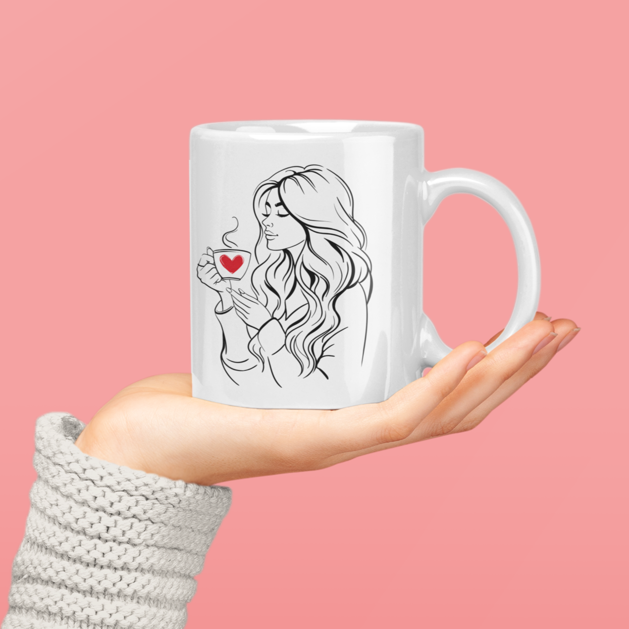 Mug 11oz, woman drink coffee