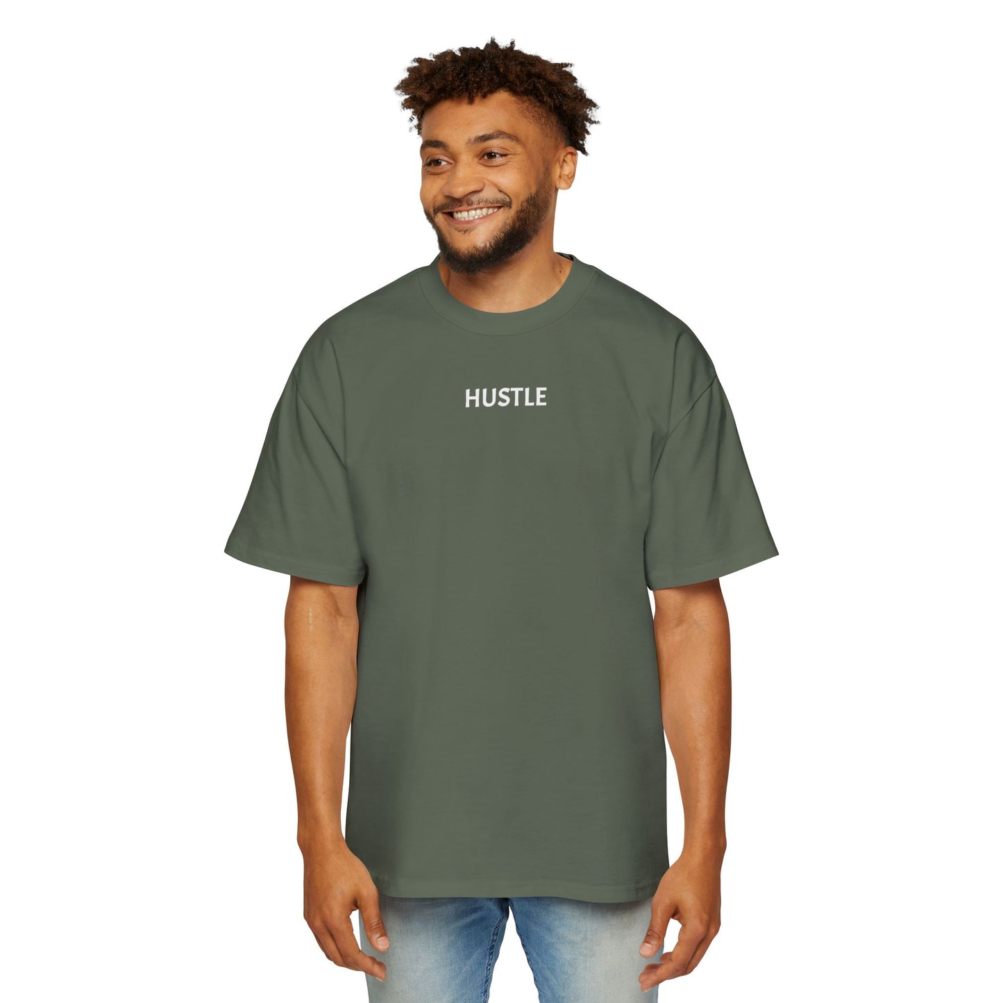 Men's Heavy Oversized Tee - Hustle Graphic T-Shirt for Comfort and Style