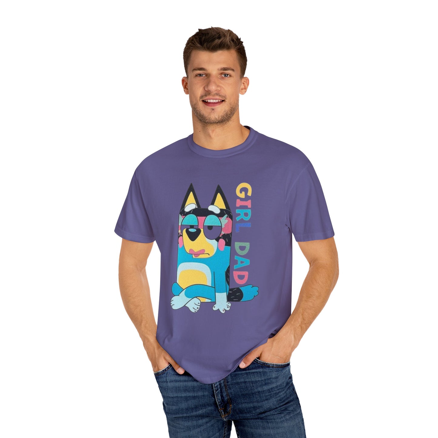 Colorful Girl Dad T-Shirt, Fun Dad Shirt, Unisex Tee for Dads, Cartoon Graphic Tee, Gift for Father's Day, Casual Wear