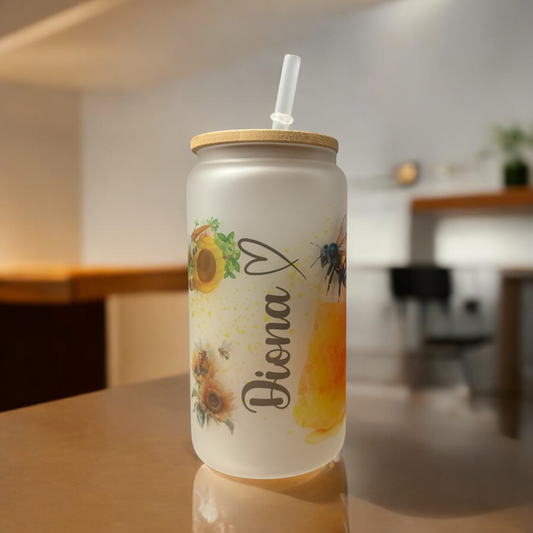 Custom name, Frosted glass cup 16oz, Iced Coffee Cup, Mom iced coffee cup