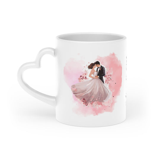 Couples Wedding mug, Sublimation mug with lid and spoon, heart handle