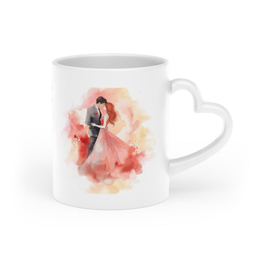 Couples Wedding mug, Sublimation mug with lid and spoon, heart handle