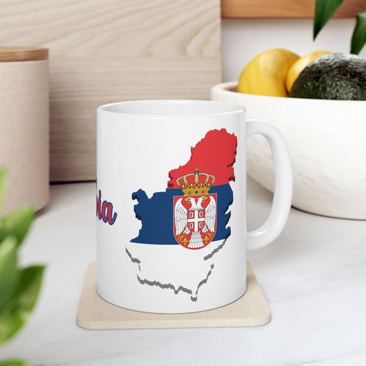 Serbia Map Flag Coffee Mug – 11oz Ceramic Cup | Perfect Birthday Gift