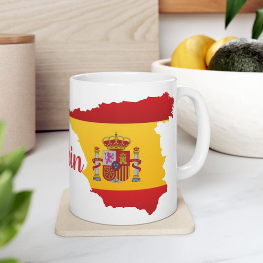 Spain Map Flag Coffee Mug – 11oz Ceramic Cup | Perfect Birthday Gift for Spain Lovers