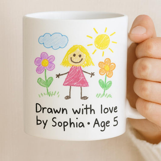 Custom Kids Artwork Mug – Upload Your Child’s Drawing, Personalized Gift for Mom, Dad, Grandma, Sublimation Coffee Cup