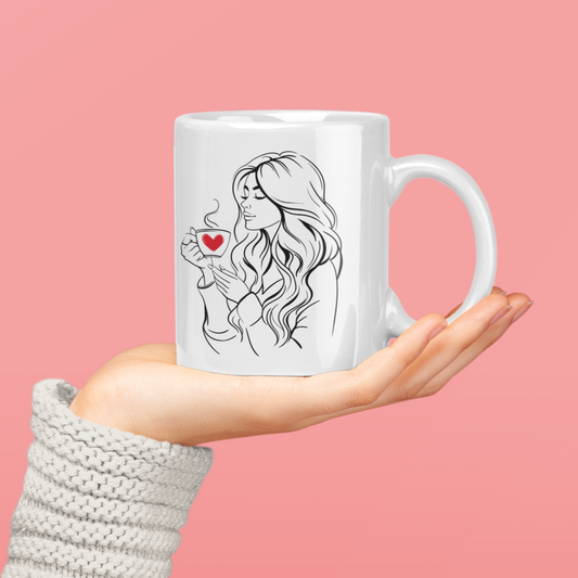 Mug 11oz, woman drink coffee